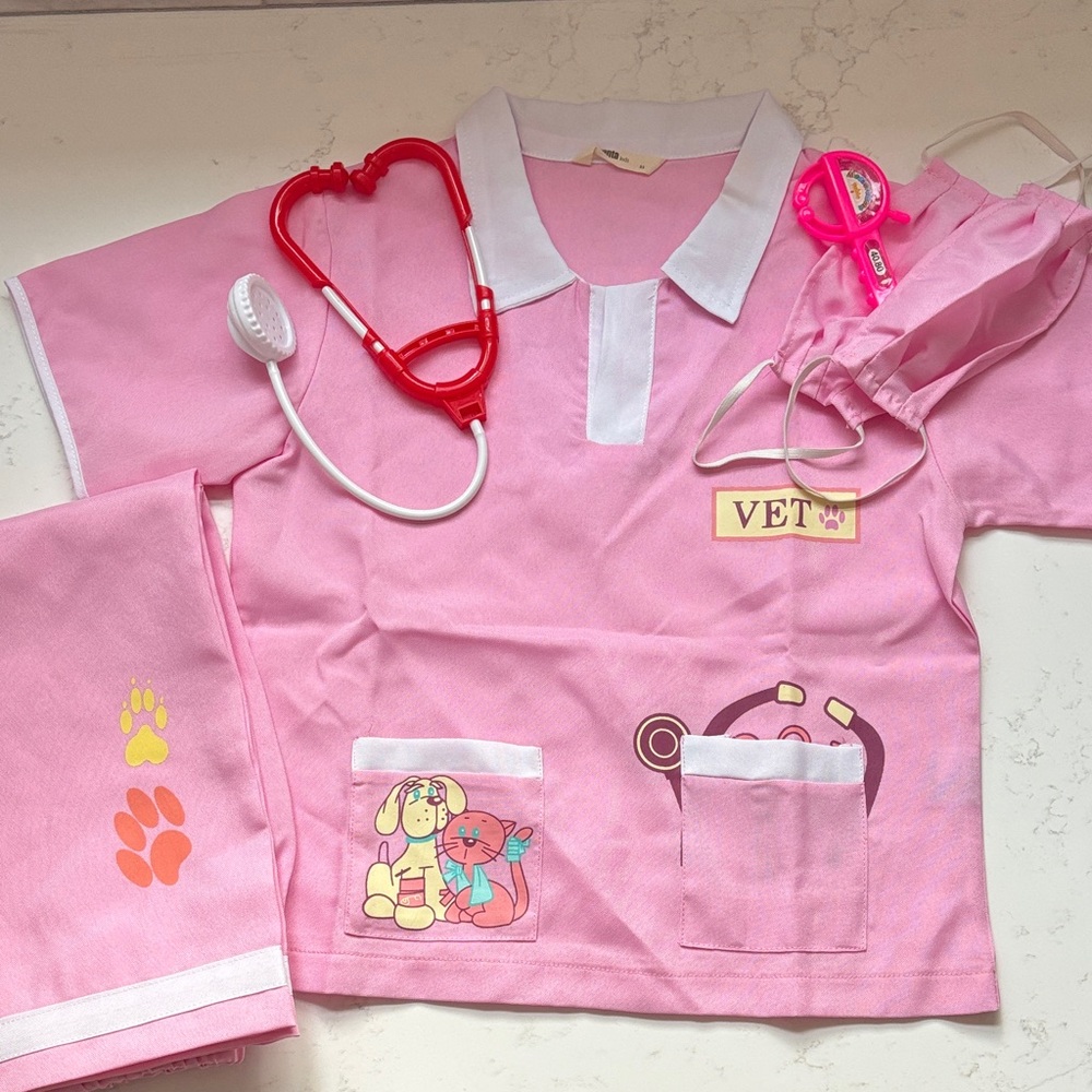 NWOT Charming Pink Kids Vet Dress-up Set - Size XS